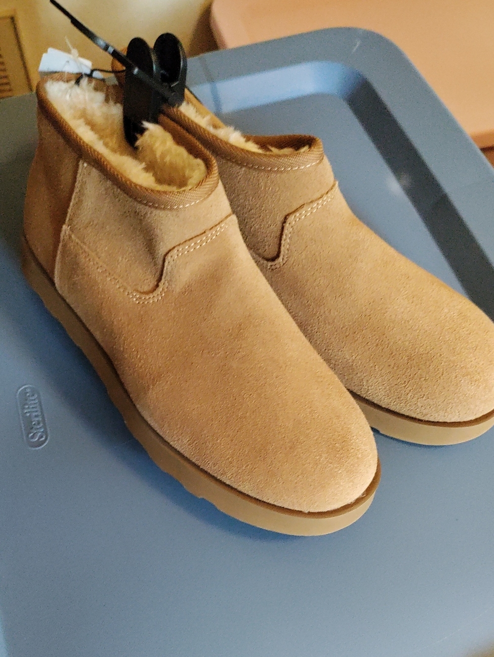 Time and Tru Tan Suede-Look Fleece-Lined Ankle Booties